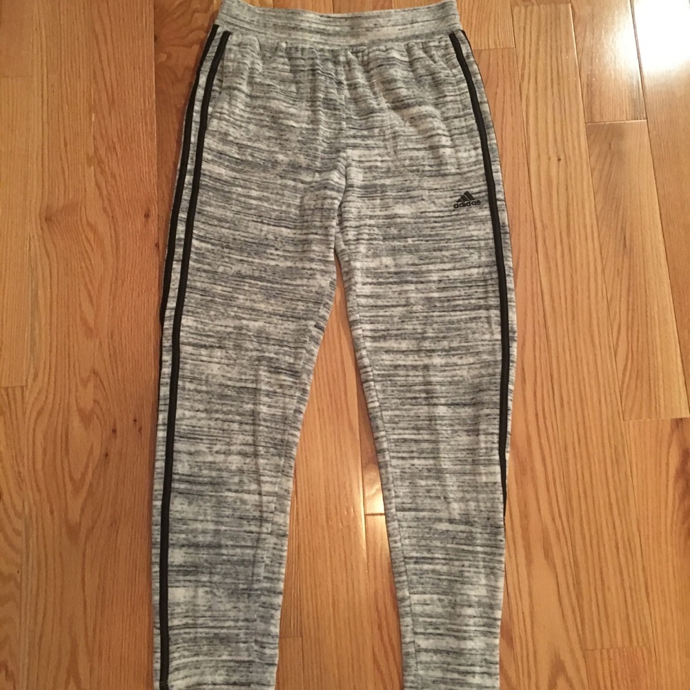 Grey and white adidas sweatpants